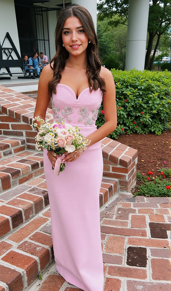 AIIZIE MEROY FLORAL EMBROIDERY STRAPLESS MAXI DRESS IN PINK - product image