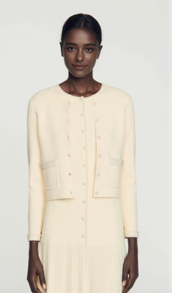 NAMAL EMBELLISHED CARDIGAN IN BEIGE