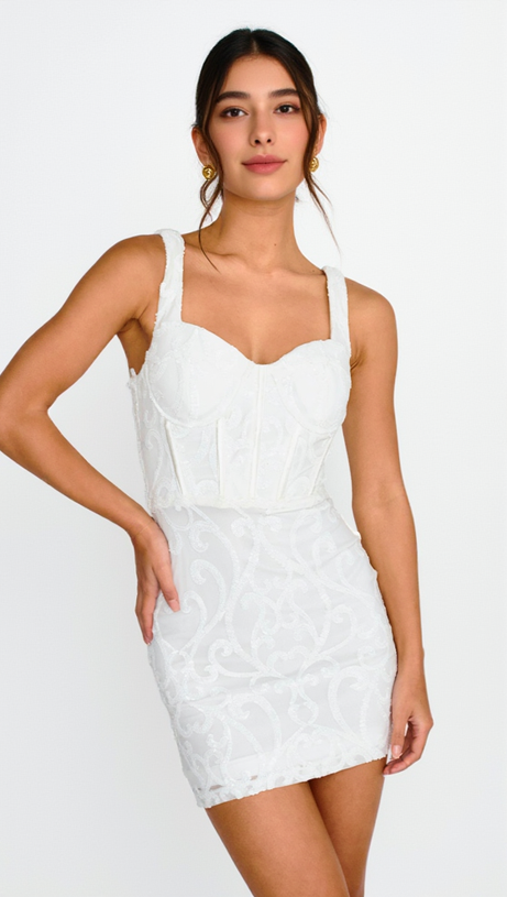 KADEN SEQUIN EMBELLISHED MINI DRESS WHITE