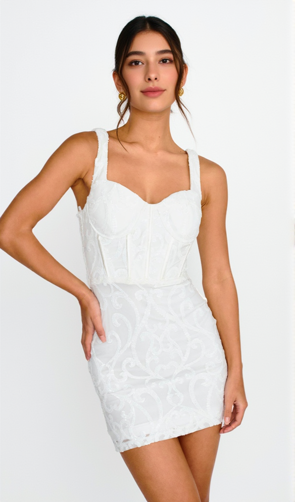 AIIZIE KADEN SEQUIN EMBELLISHED MINI DRESS WHITE - product image