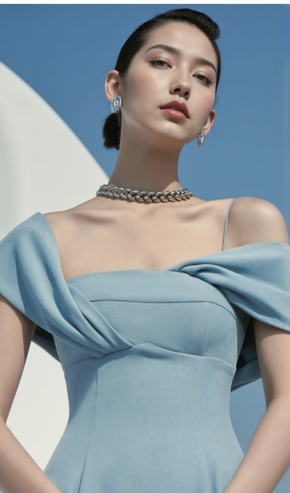 AIIZIE NAOMI ONE-SHOULDER STRAP MIDI DRESS IN BLUE - product image