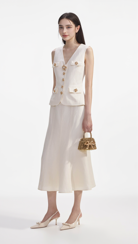 CREAM LINEN MIDI DRESS