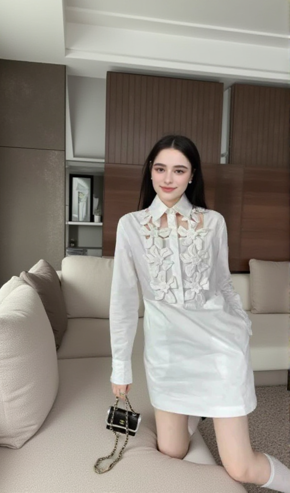 AIIZIE ETHEL FLORAL CUTOUT LONG SLEEVES SHIRT DRESS IN WHITE - product image