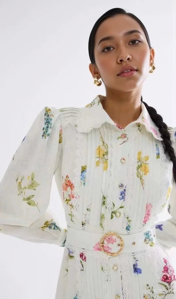 MURIEL LONG CUFFED SLEEVES FLORAL MAXI DRESS