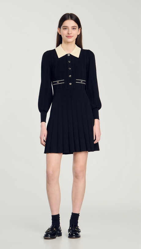 PLEATED KNIT DRESS