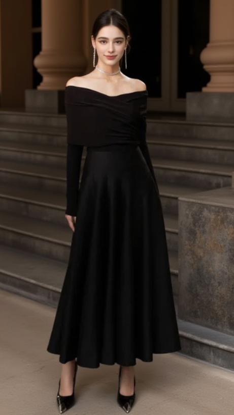 BLACK HIGH WAIST VINTAGE SKIRT