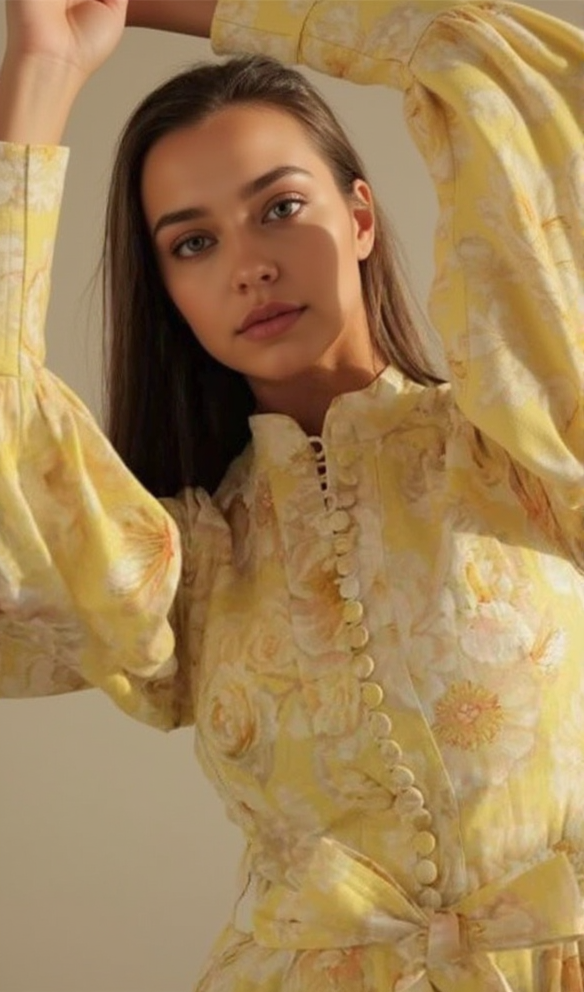 SIGRID GELBES MIDIKLEID MIT BUTTERCUP-JASMIN-LATERNENÄRMELN