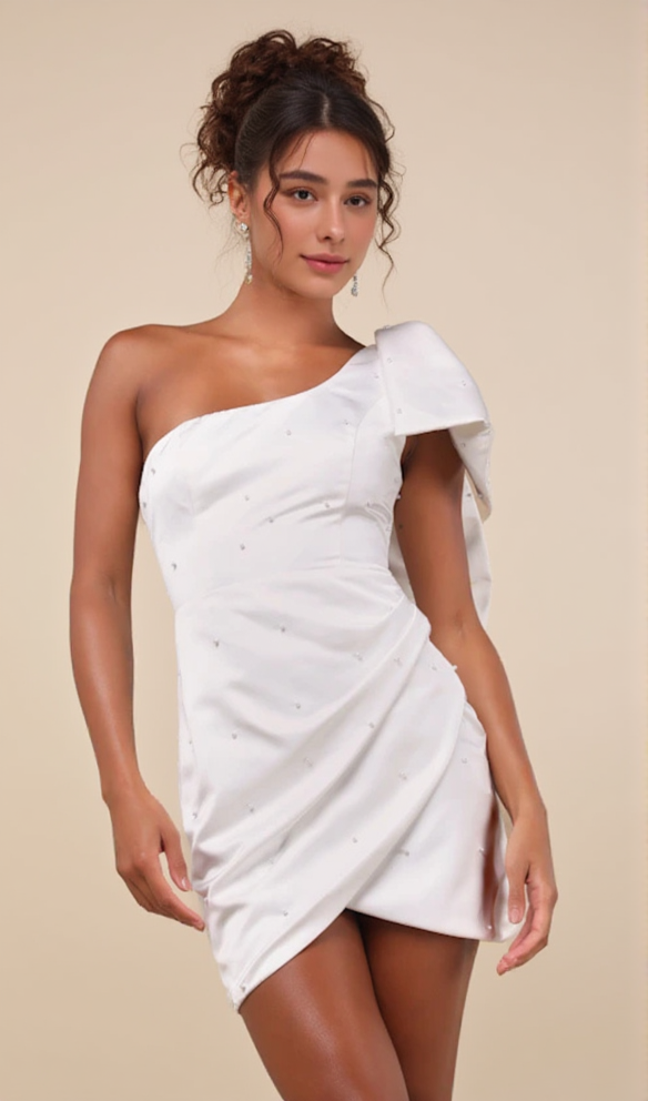 AIIZIE PEARL BOW ONE-SHOULDER MINI DRESS - product image