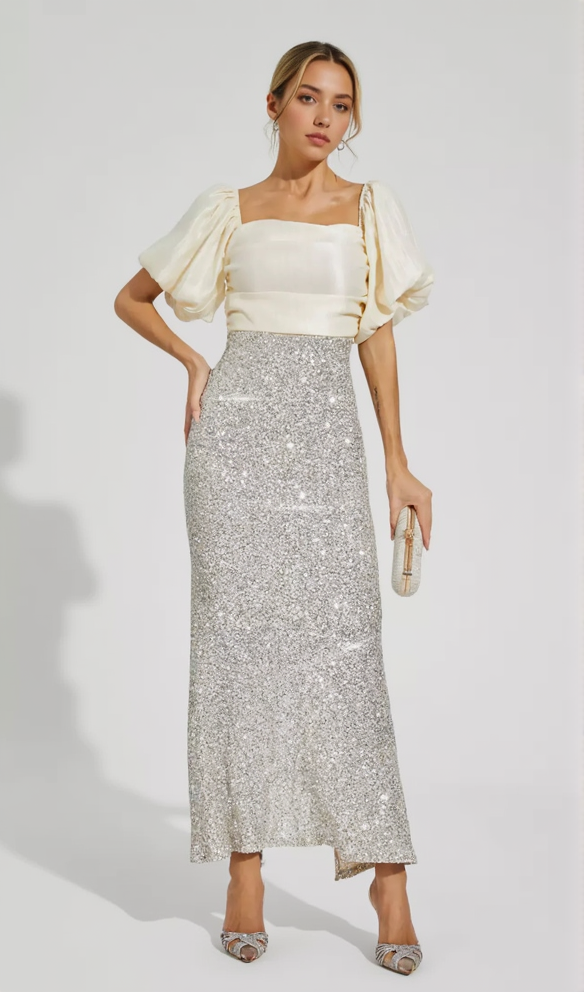 AIIZIE MARIA APRICOT BOW SEQUINS EMBELLISHED MAXI DRESS - product image