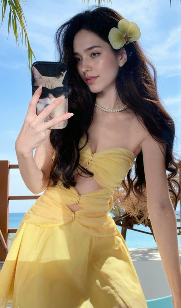 CUT-OUT PLEATED OFF-SHOULDER MINI DRESS IN YELLOW