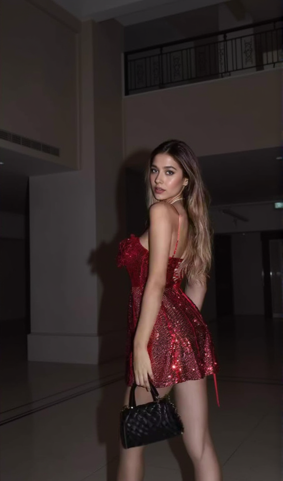 AIIZIE BERNICE DARK RED SEQUIN CORSAGE BANDEAU MINI DRESS - product image