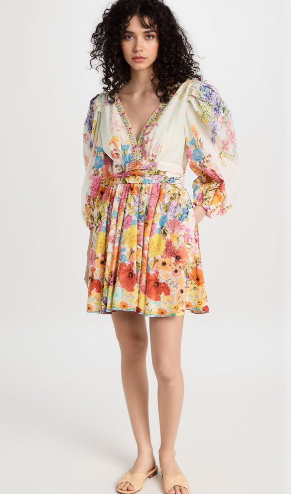 AIIZIE PUFF SLEEVE PRINT SILK MINI DRESS - product image