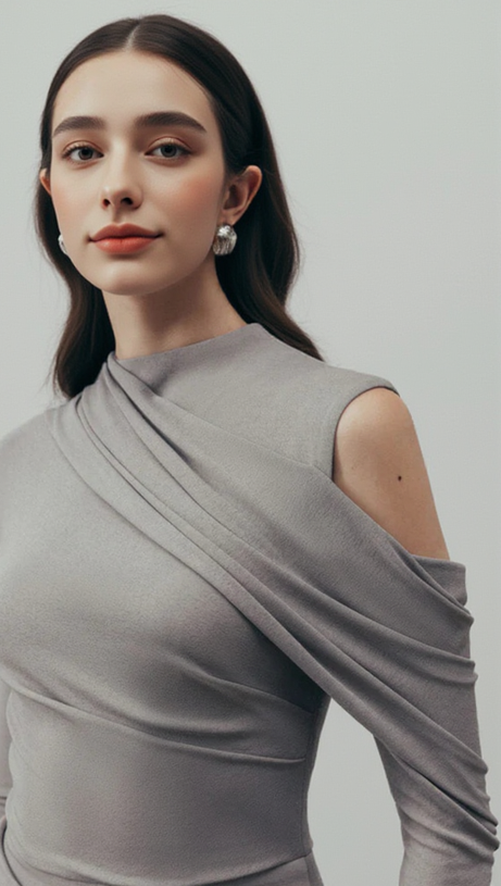 ECLIPSE DRAPED MAXI DRESS IN CLOUDY GRAY