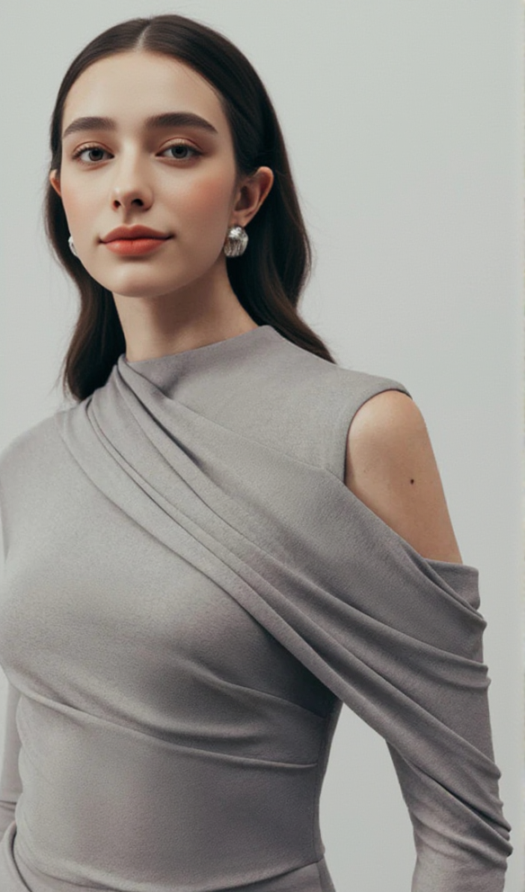 AIIZIE ECLIPSE DRAPED MAXI DRESS IN CLOUDY GRAY - product image
