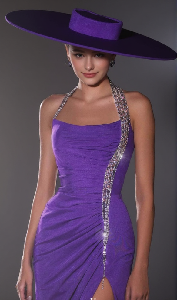 AIIZIE MULTICOLOR-PEARL EMBELLISHED PURPLE HALTER MAXI DRESS - product image