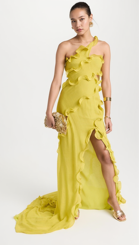 TABITHA YELLOW ONE-SHOULDER ASYMMETRIC CUTOUT GOWN