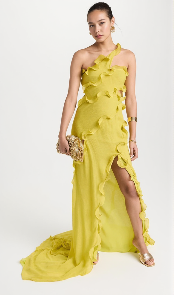 TABITHA YELLOW ONE-SHOULDER ASYMMETRIC CUTOUT GOWN