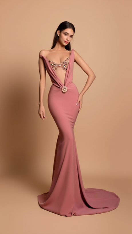 OFF-SHOULDER CRYSTAL EMBELLISHED BODYCON MAXI DRESS IN ICEBERRY PINK