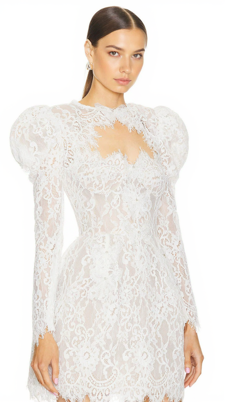 SHARON WHITE CUTOUT LACE BOLERO SKIRT SUIT