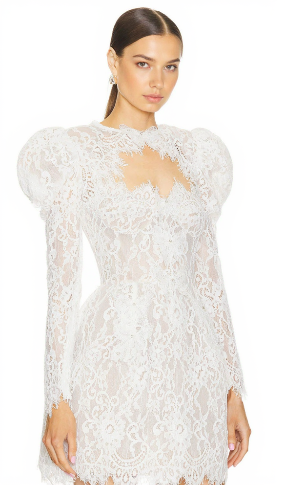 AIIZIE SHARON WHITE CUTOUT LACE BOLERO SKIRT SUIT - product image