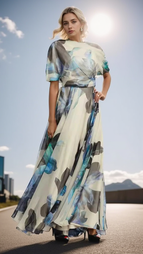 SANDRA MULTICOLOR ONE SHOULDER IRREGULAR CHIFFON MAXI DRESS