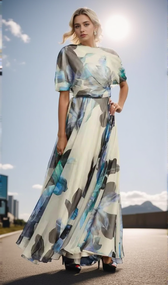 SANDRA MULTICOLOR ONE SHOULDER IRREGULAR CHIFFON MAXI DRESS