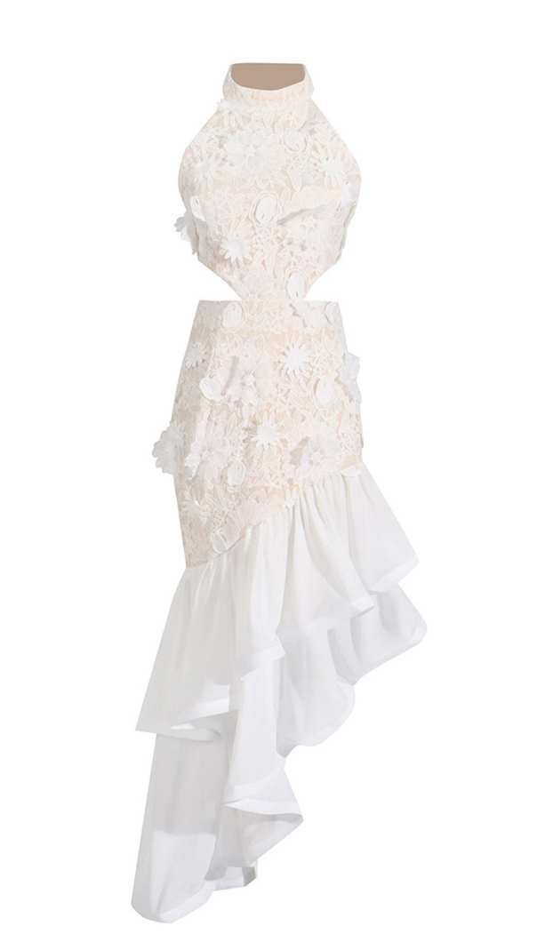 AIIZIE MADGE FLOWER EMBELLLISHED CUT OUT MAXI DRESS IN WHITE - product image