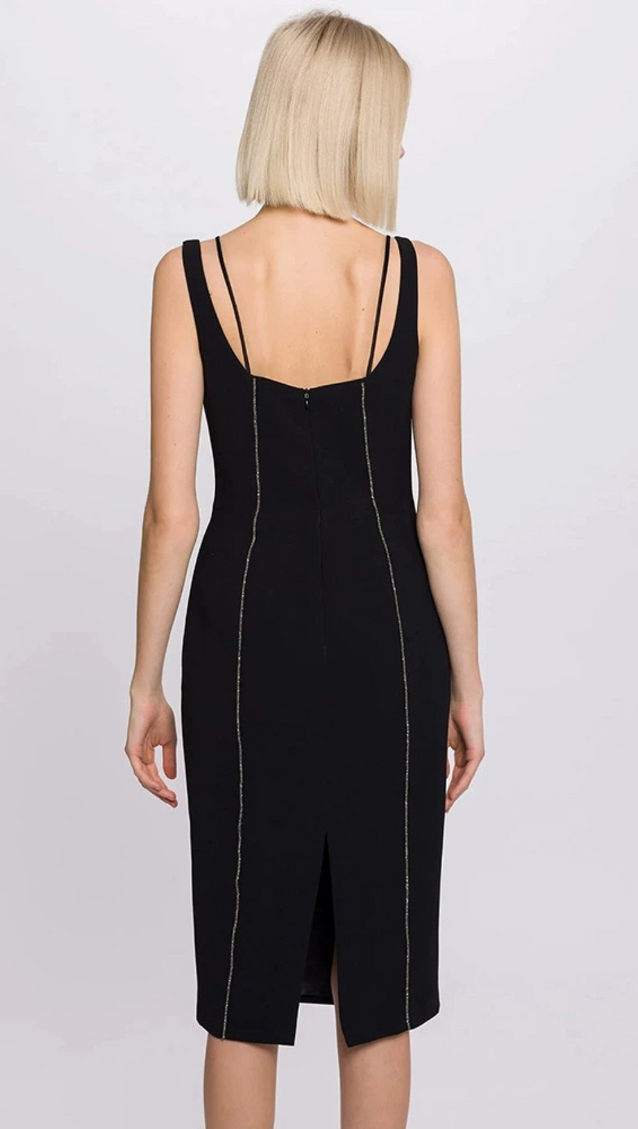 BUSTIER-MIDIKLEID MIT SILBERBESATZ UND BLUMENMUSTER IN SCHWARZ