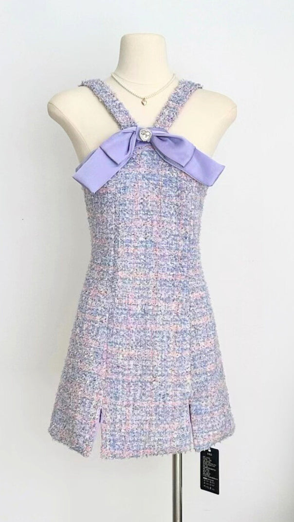 AIIZIE BOWTIE TWEED MINI DRESS IN LAVENDER - product image