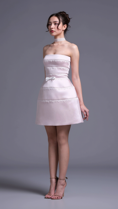 MINI ABITO CON DETTAGLIO IN PIZZO BIANCO SPORCO ROSA