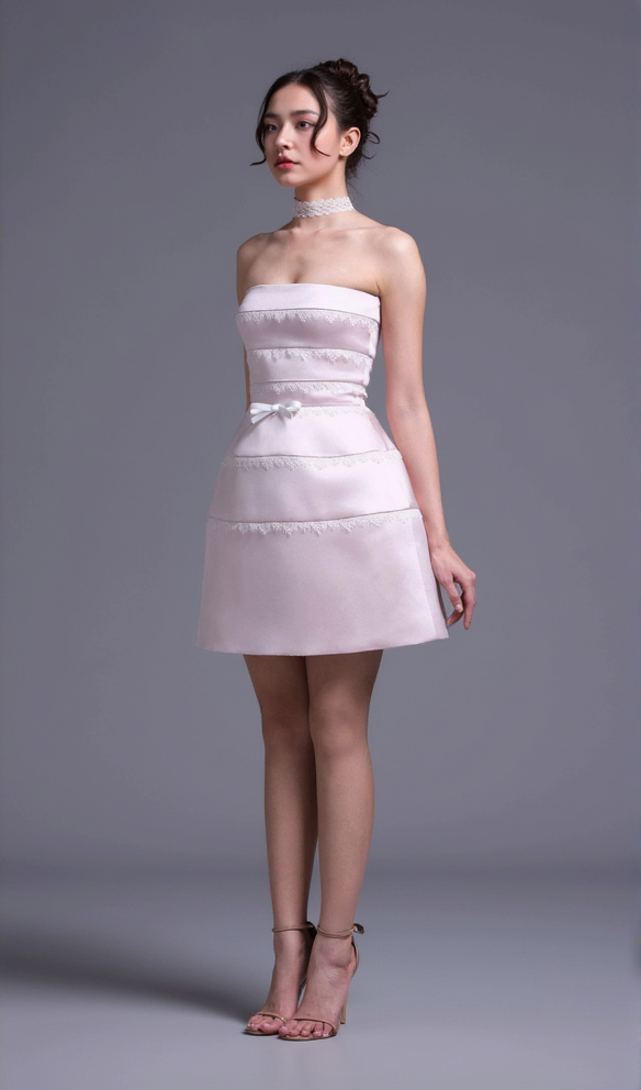 AIIZIE MINI DRESS WITH OFF-WHITE LACE TRIMMING DETAIL IN PINK - product image