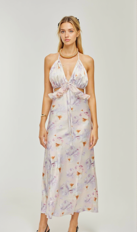 AGATHE DEEP V-NECK FLORAL-PRINT MIDI DRESS