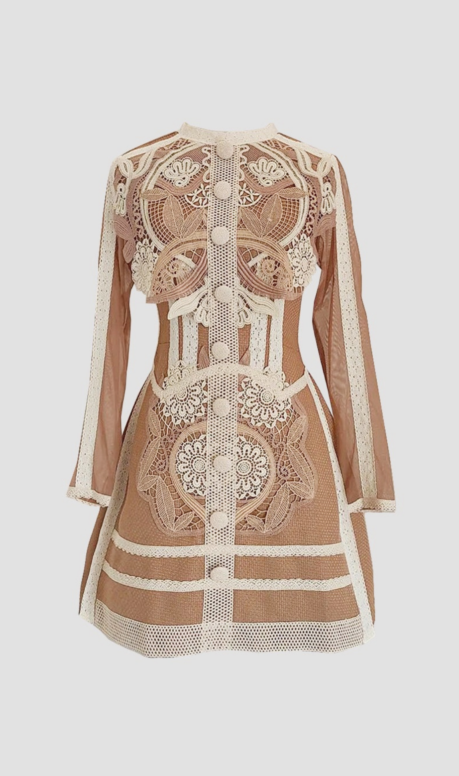 Minikleid mit Schößchen aus hohler Spitze in Gelb
