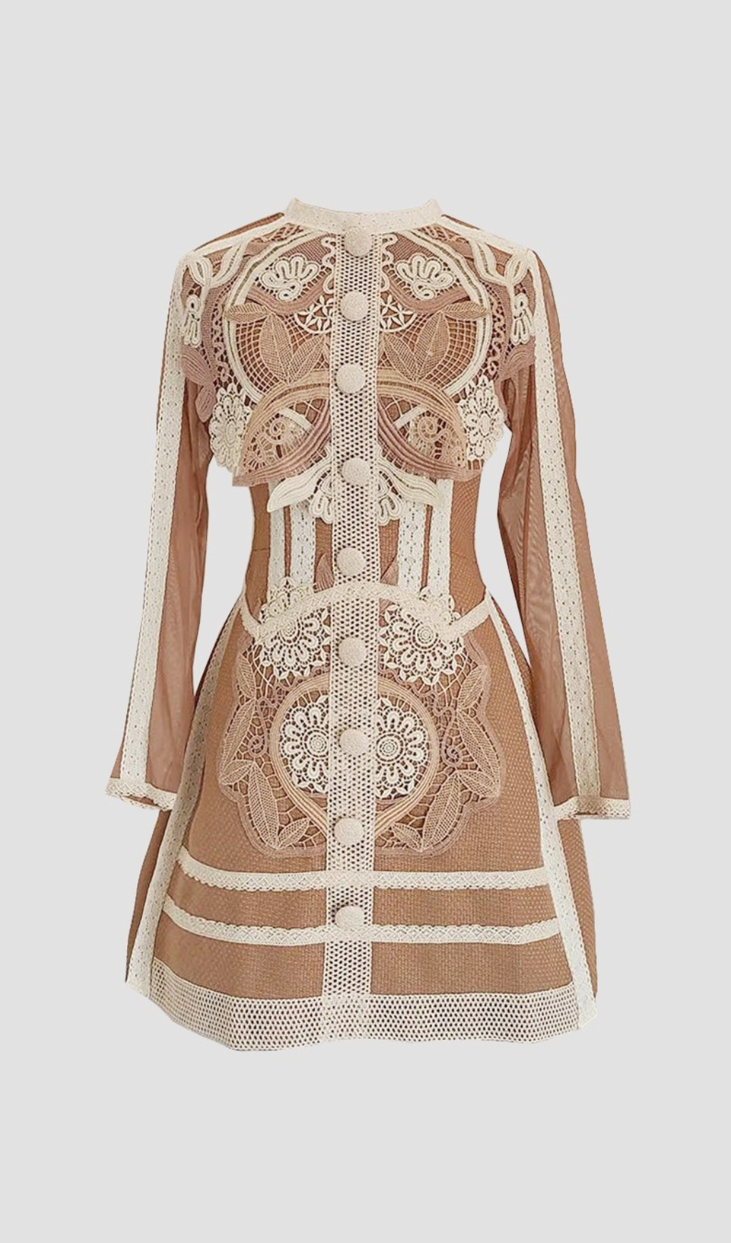 HOLLOW LACE PEPLUM MINI DRESS IN YELLOW