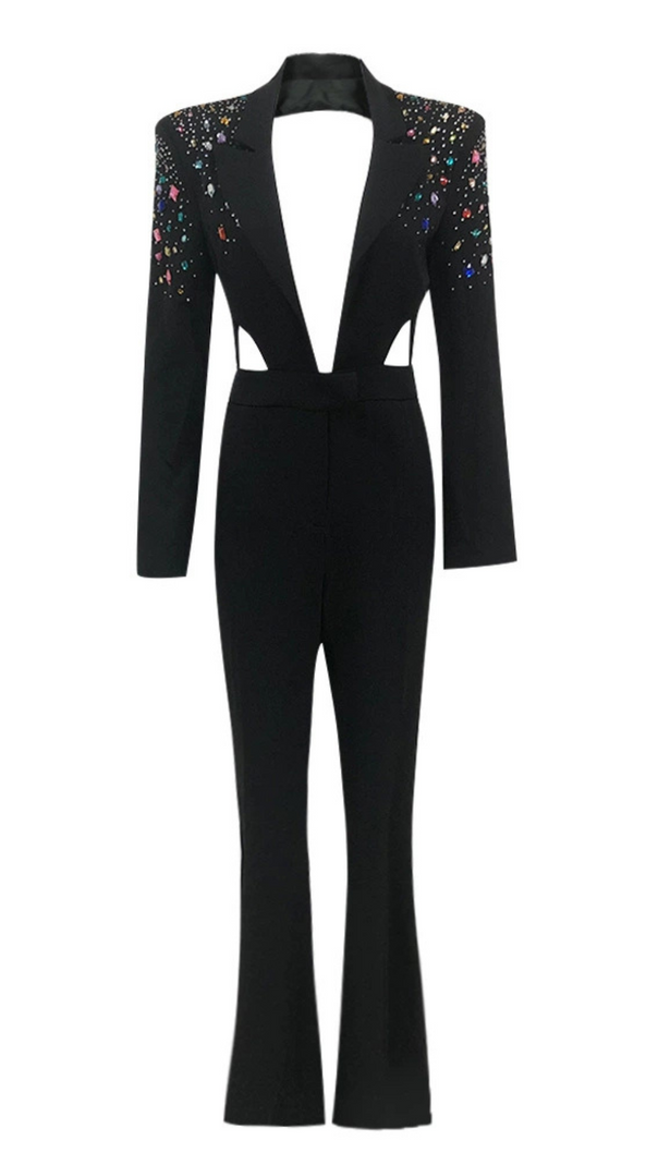 AIIZIE DIAMOND BLAZER JUMPSUIT IN BLACK - product image