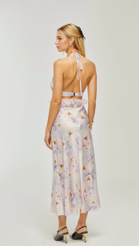 AGATHE MIDIKLEID MIT TIEFEN V-AUSSCHNITT UND BLUMENPRINT