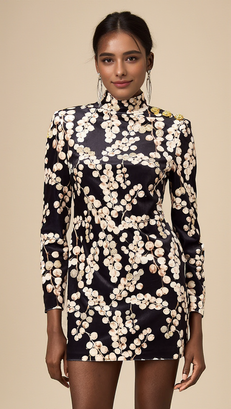 CHAHA REDCURRANT PRINT VELVET MINI DRESS