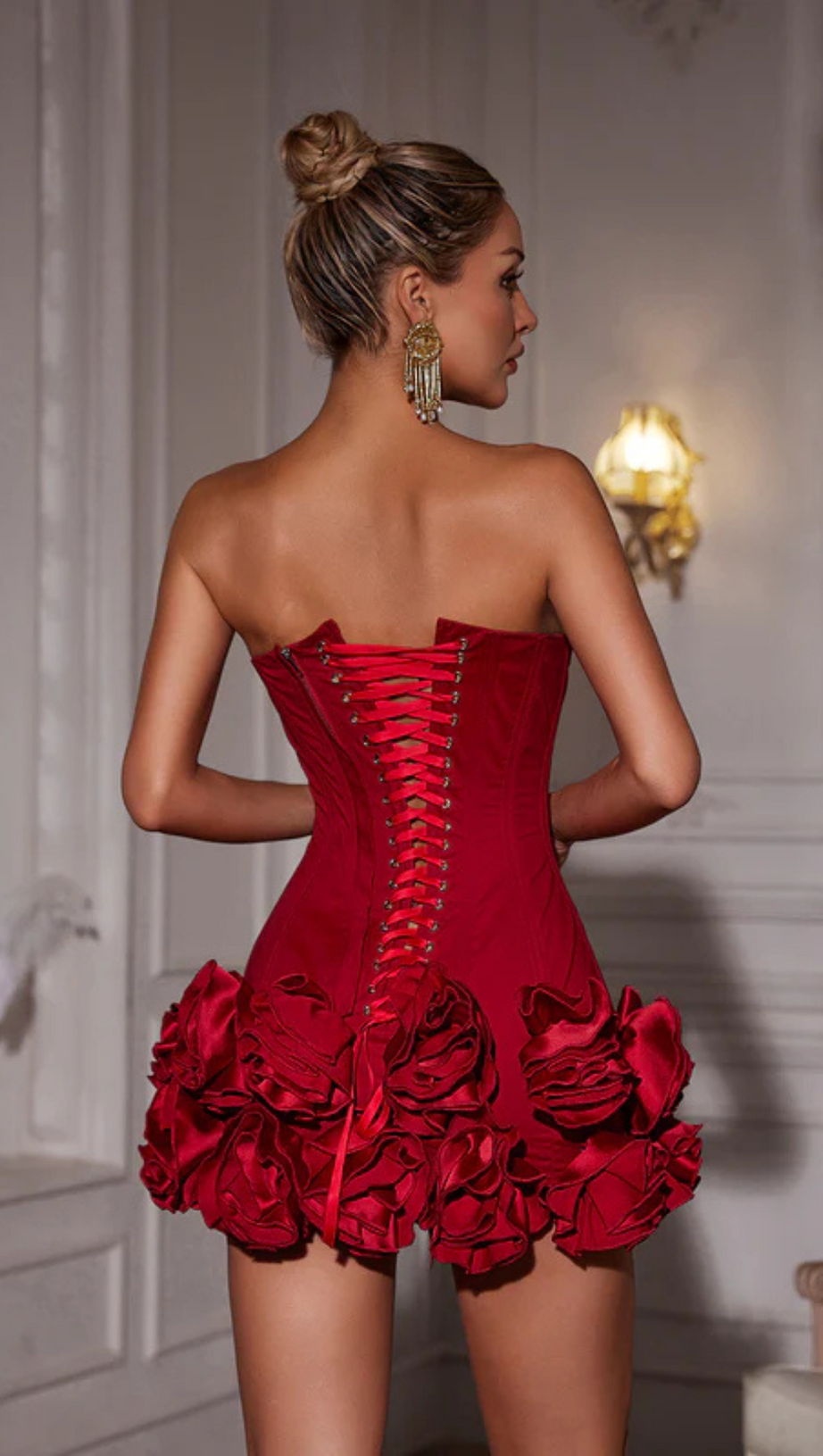 CLEGG RED CORSET FLOWER TWO-PIECE SET