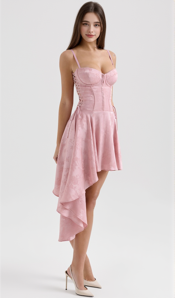 LOLA WINE JACQUARD SATIN DRAPED MINI DRESS[PRE ORDER]