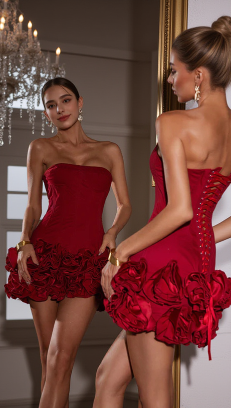 CLEGG RED CORSET FLOWER TWO-PIECE SET