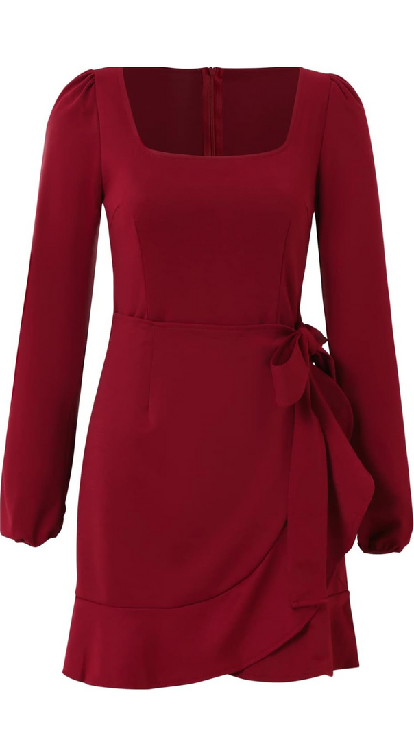 AIIZIE SQUARE NECKLINE MINI DRESS IN BURGUNDY - product image