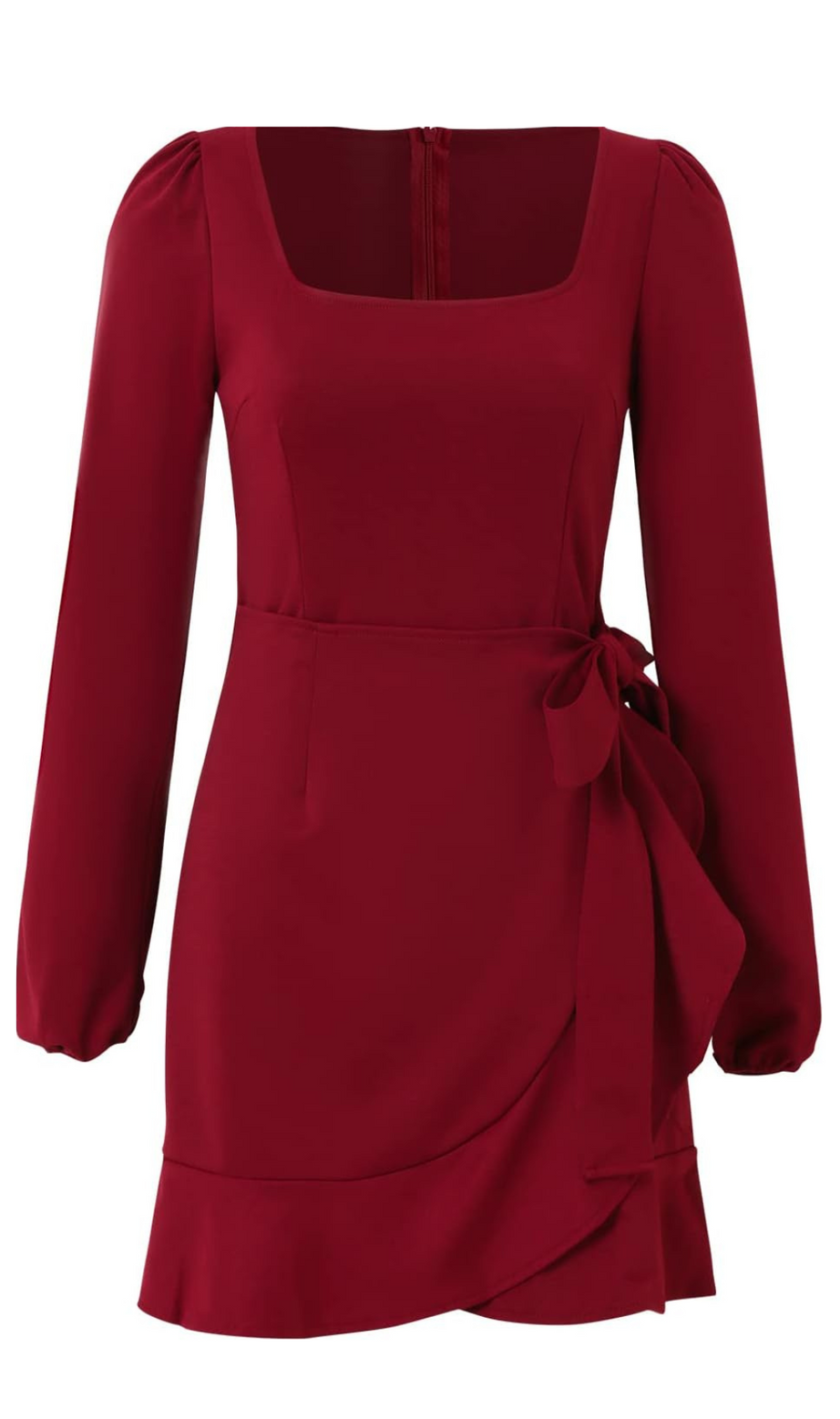 Square neckline mini dress in Burgundy
