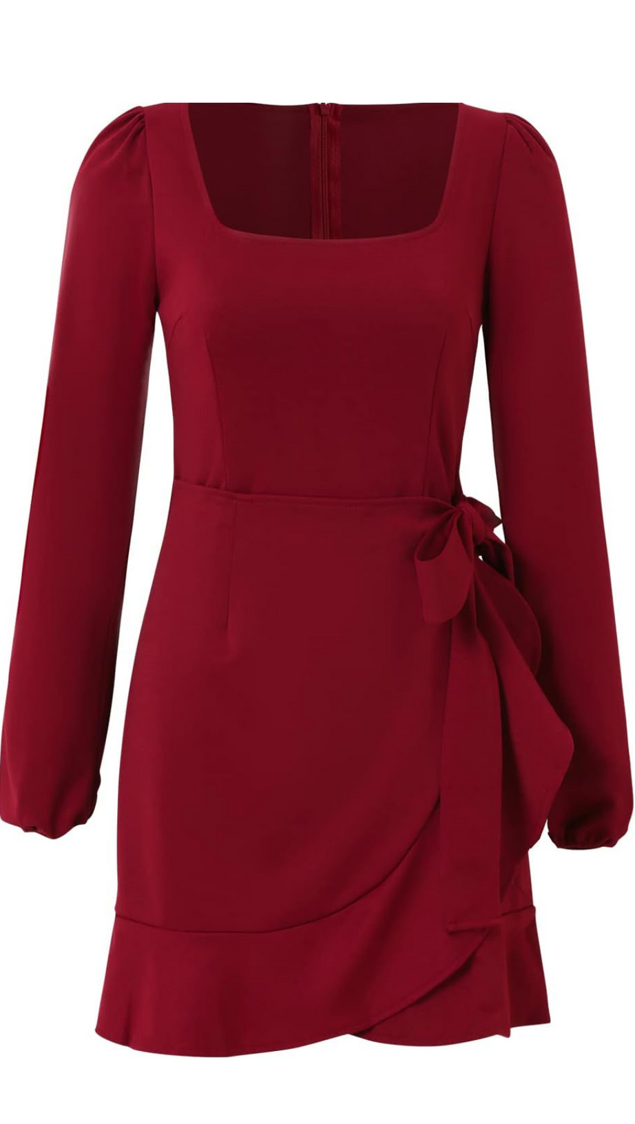 SQUARE NECKLINE MINI DRESS IN BURGUNDY