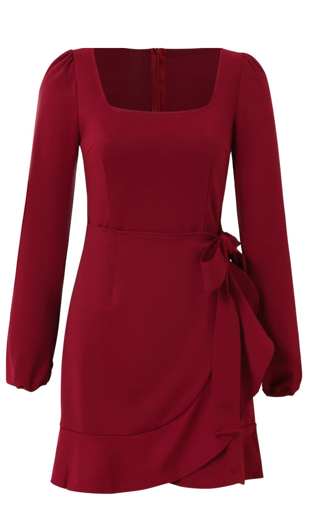 SQUARE NECKLINE MINI DRESS IN BURGUNDY