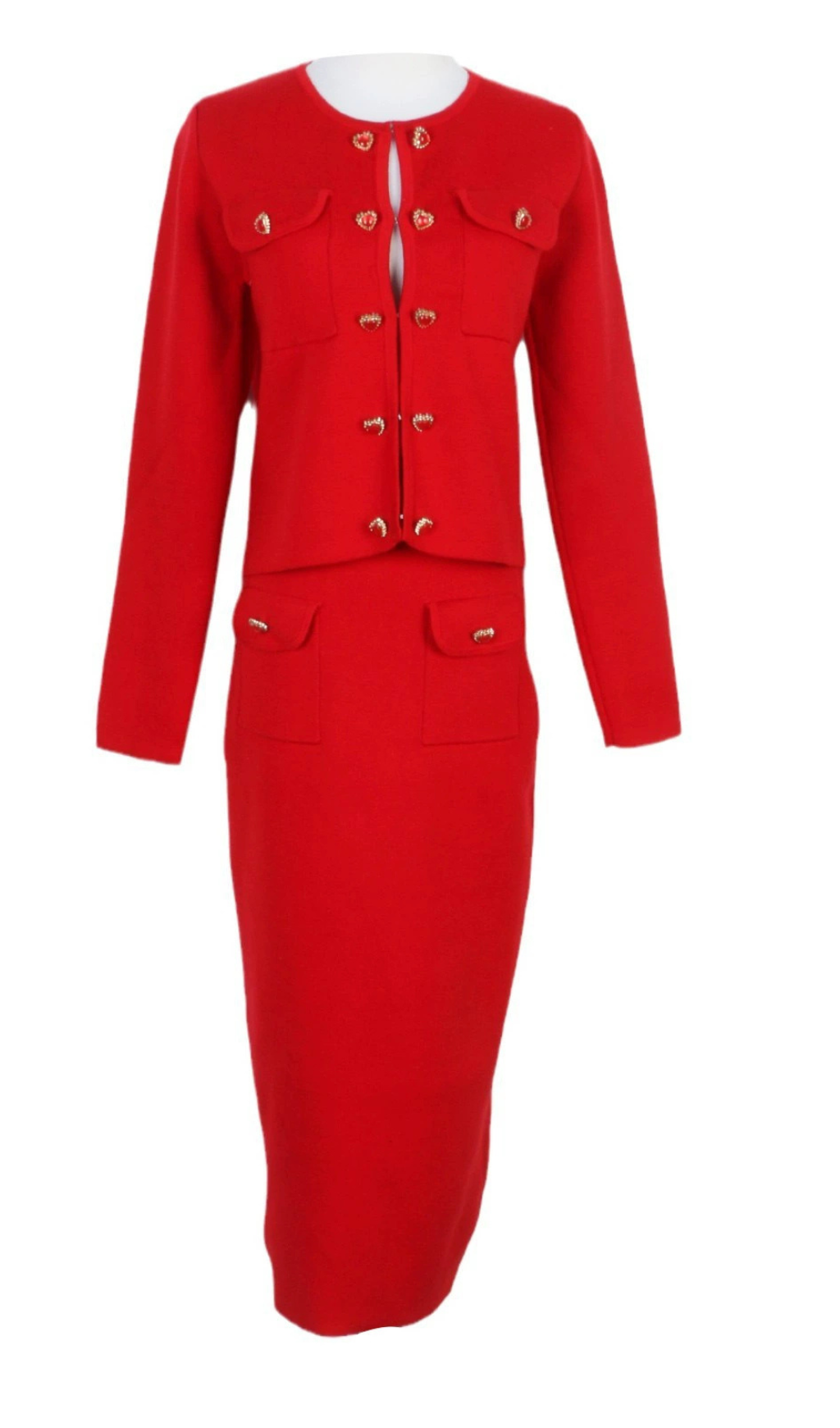 RED KNIT HEART BUTTONED CARDIGAN