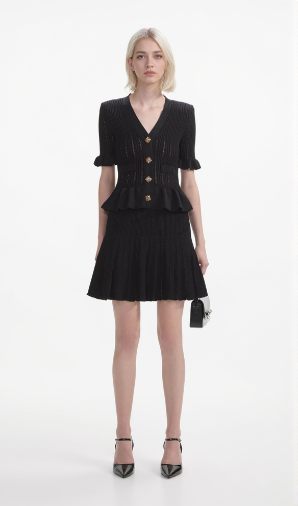 URSULA BLACK KNIT PEPLUM MINI DRESS