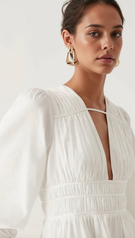 VALERIE FALLINGWATER RUCHED MINI DRESS IN WHITE