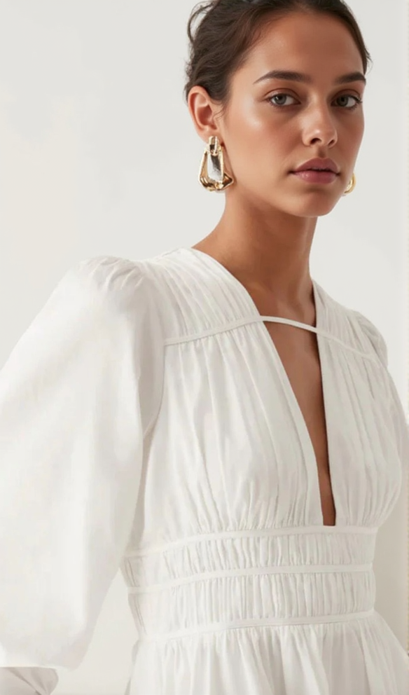 VALERIE FALLINGWATER RUCHED MINI DRESS IN WHITE