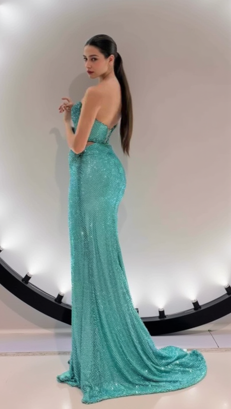 WALLIS EMERALD DIAMONDS LACE-UP TOPS 2 PIECES BODYCON SET