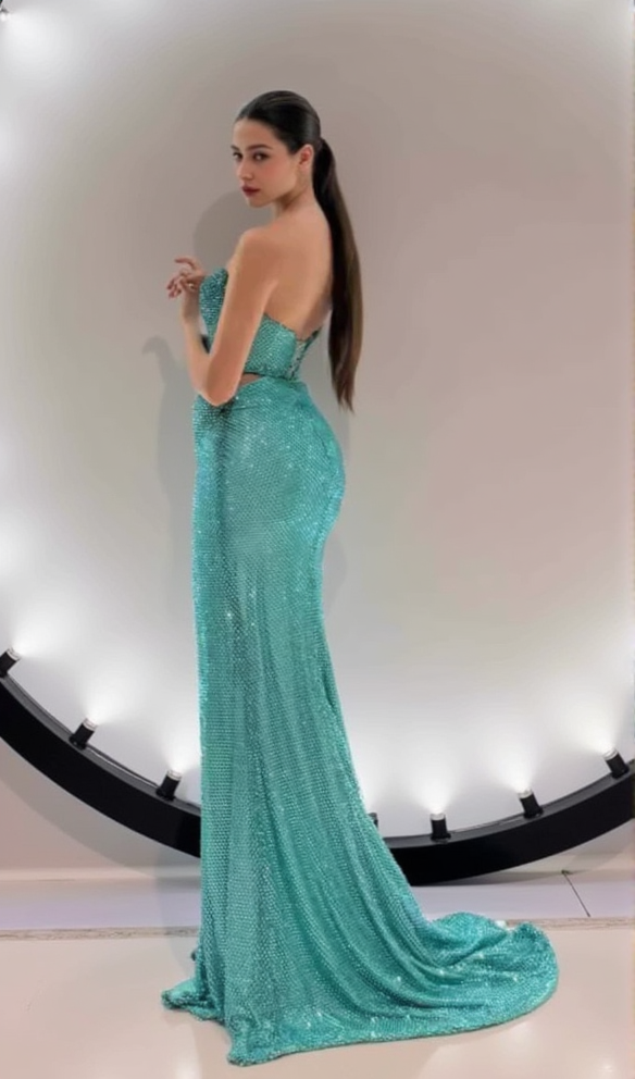 AIIZIE WALLIS EMERALD DIAMONDS LACE-UP TOPS 2 PIECES BODYCON SET - product image